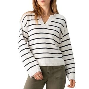 Sanctuary Chill Vibes V Neck‎ Sweater Chalk Black Stripe XXS